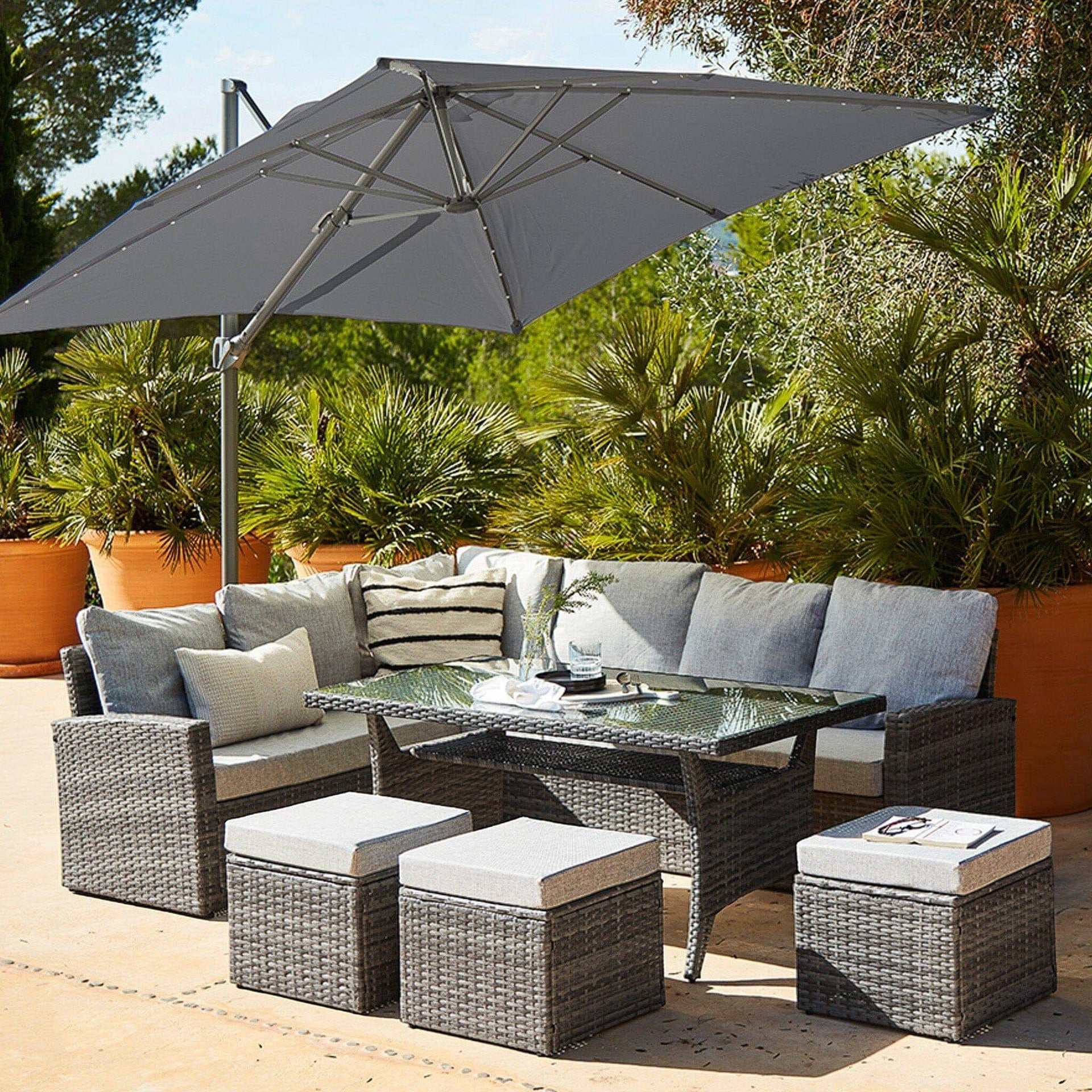 Aston 9 Seater Rattan Corner Sofa Set LED Premium Cantilever Parasol