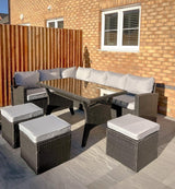 Aston Rattan Corner Sofa Set - Grey Lean Over Parasol - 9 Seater - Black - Laura James