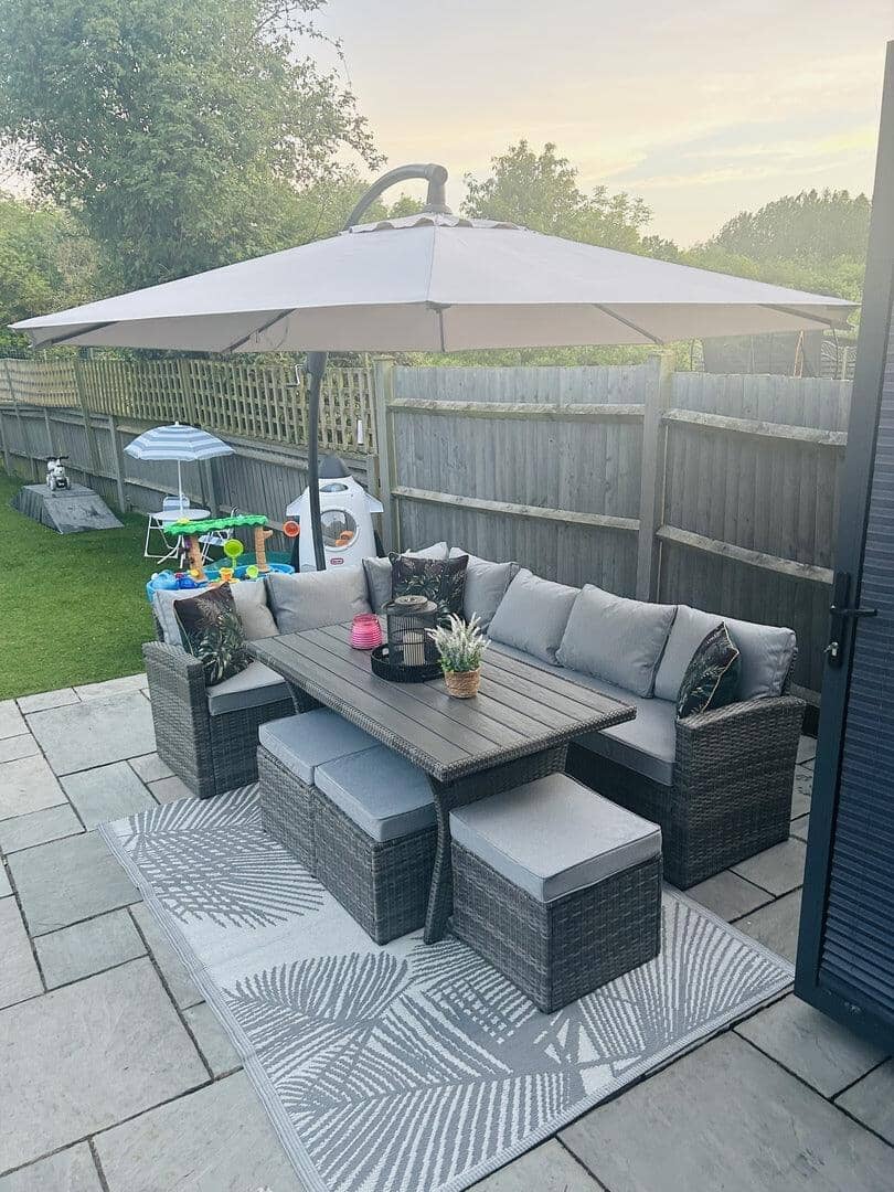 Aston Rattan Grey Corner Sofa Set with Grey Parasol Laura James