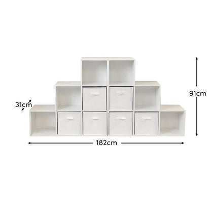 12 Cube Bookcase Ladder Storage Unit - White - Two 6 Cube Units (White Basket) - Laura James