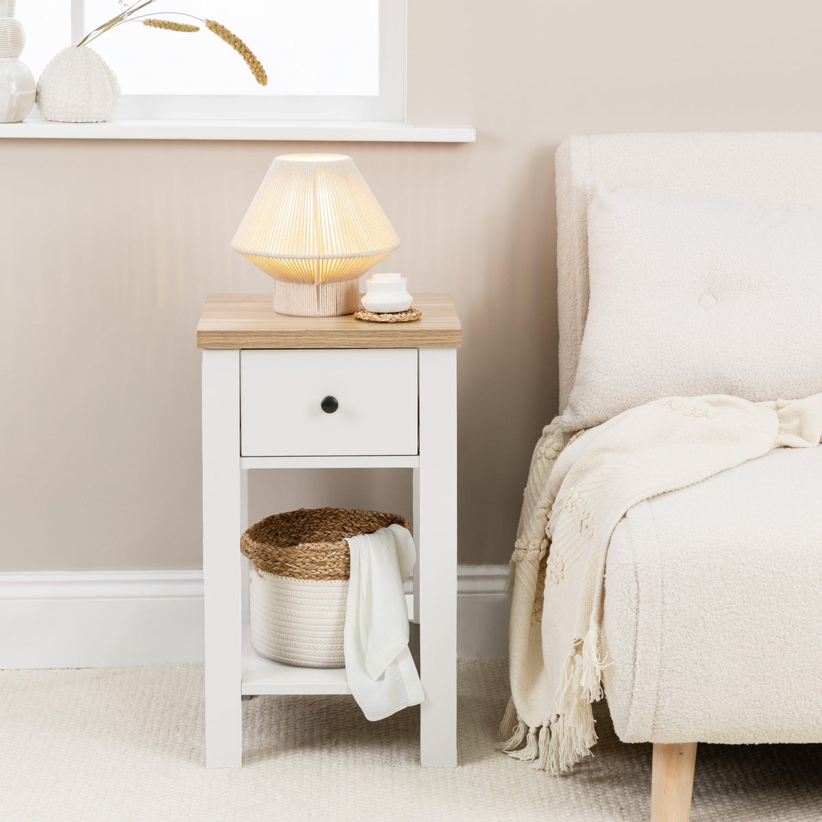 Bampton 1 Drawer Bedside Table - White