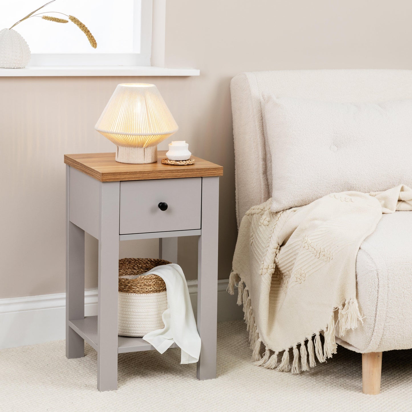 Bampton 1 Drawer Bedside Table - Grey