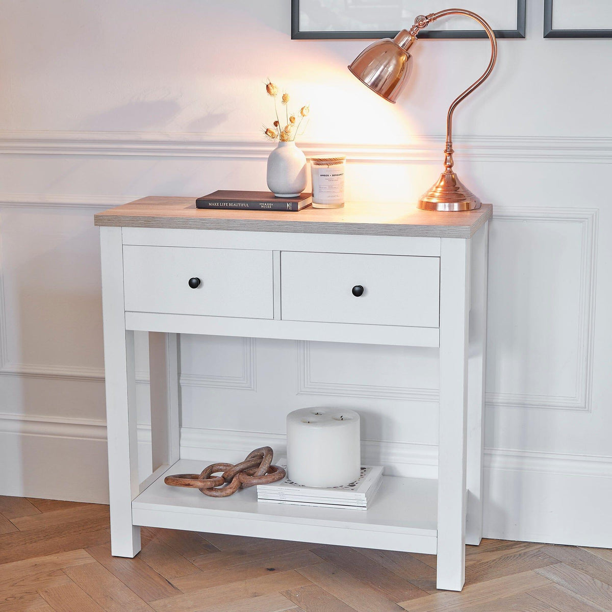 Bampton White 2 Drawer Console Table