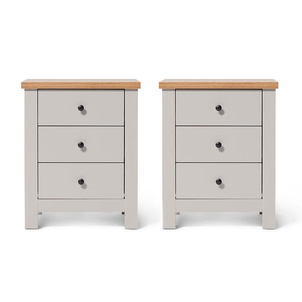 Bampton 3 Drawer Bedside Table - Set of 2 - Grey