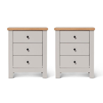 Bampton 3 Drawer Bedside Table - Set of 2 - Grey