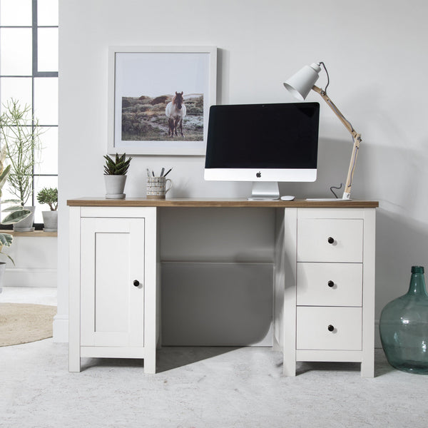 Bampton 3 Drawer Desk - Alabaster White