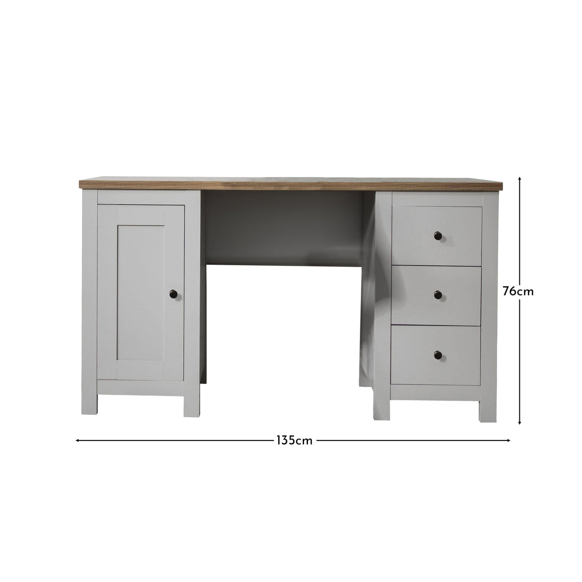 Bampton 3 Drawer Desk - Stone Grey - Laura James 