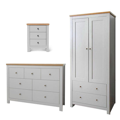 Bampton Grey 3 Piece Bedroom Furniture set with Double Wardrobe - Chest of 7 Drawers and Bedside Table - Laura James