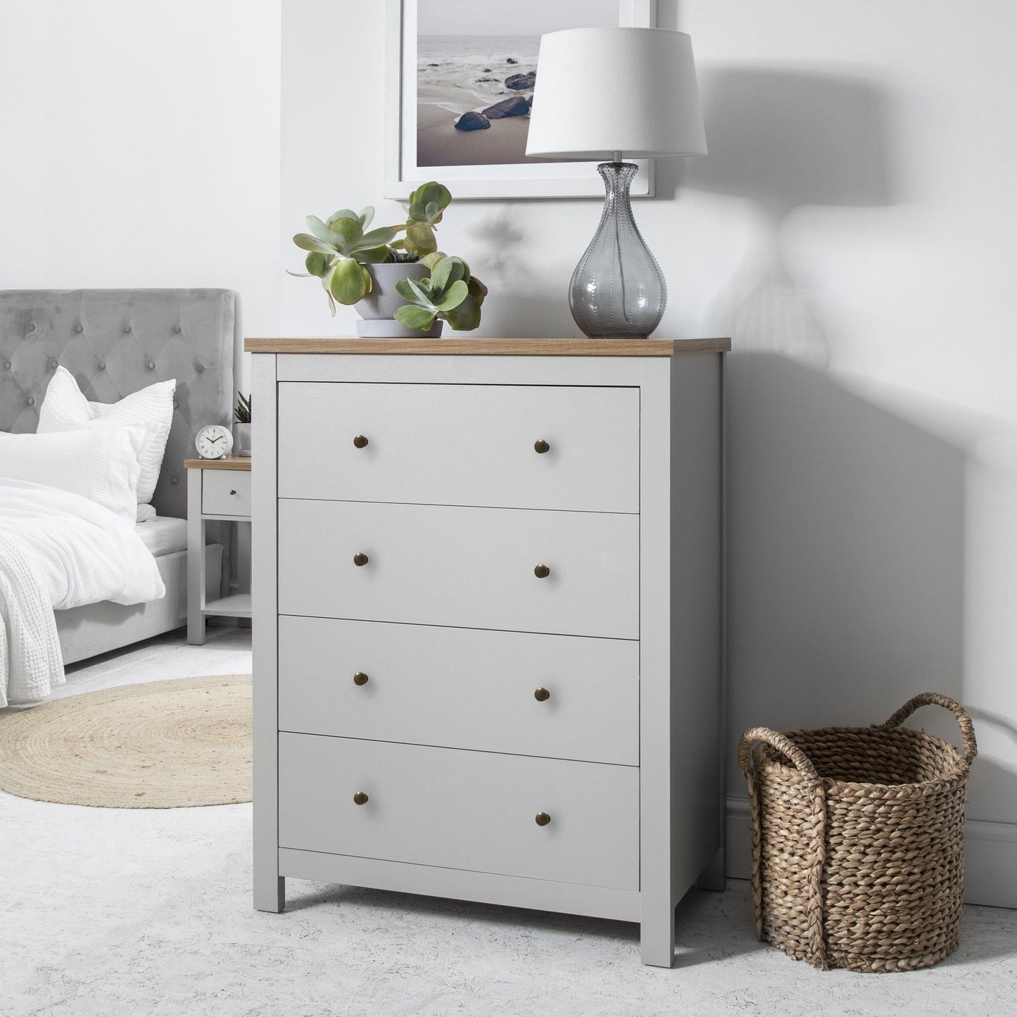 Bampton 3 Piece Bedroom Furniture Set with Chest of 4 Drawers - Laura James