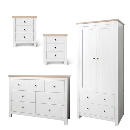 Bampton 4 Piece Bedroom Furniture set with Bedside Tables - Double Wardrobe - Chest of Drawers - Laura James