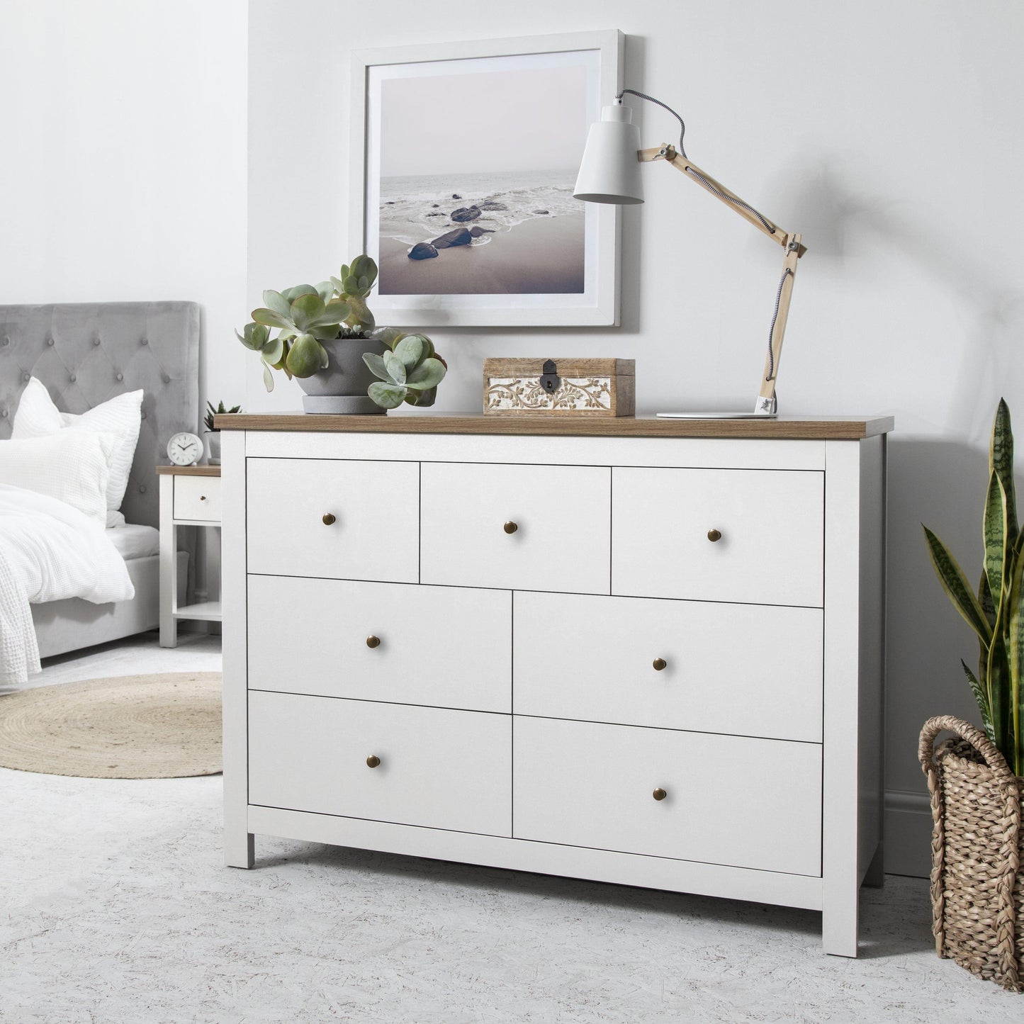 Bampton 4 Piece Bedroom Set - 3 Over 4 Chest of Drawers - White