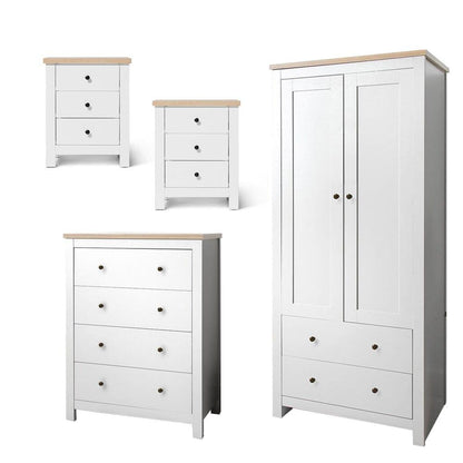 Bampton 4 Piece Bedroom Furniture Set with Wardrobe - Bedside Tables and Chest of 4 Drawers - Laura James