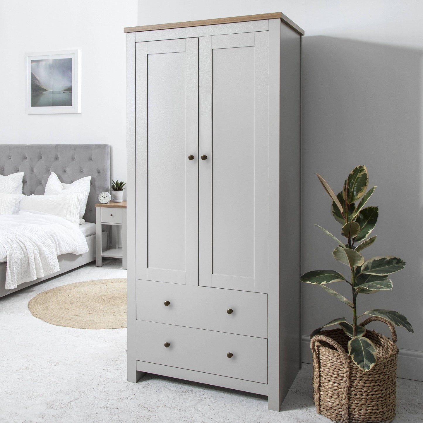 Bampton Furniture Set with Double Wardrobe - Chest of 4 Drawers and 3 Drawer Bedside Tables - Laura James
