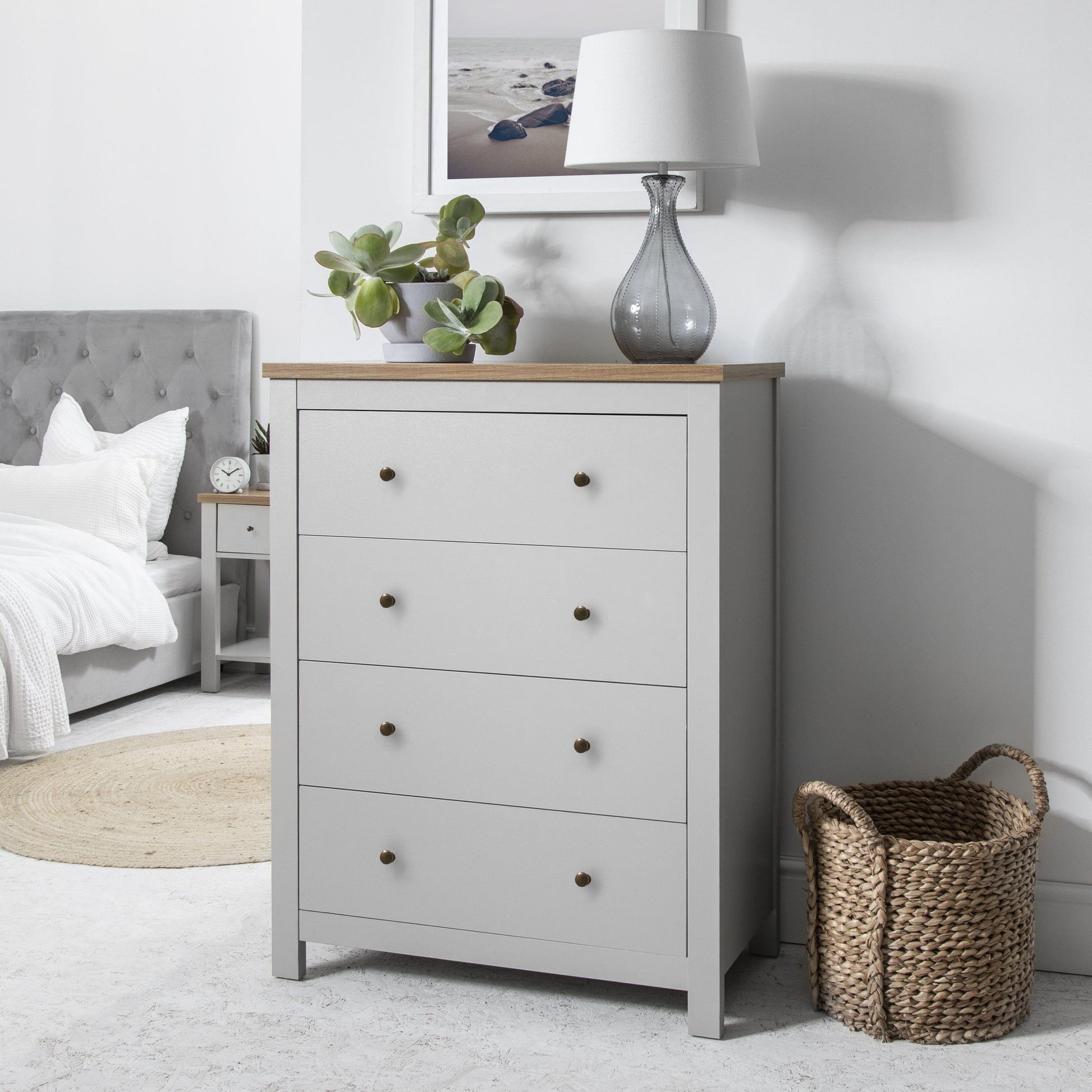 Bampton Furniture Set with Double Wardrobe - Chest of 4 Drawers and 3 Drawer Bedside Tables - Laura James