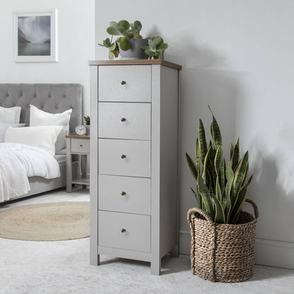 Bampton 5 Drawer Tallboy - Stone Grey - Laura James
