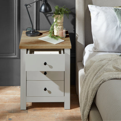 Bampton 3 Drawer Bedside Table - Grey