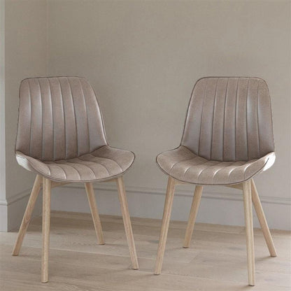 Bella Almond Brown Dining Chair - Set of 2 - Whitewash Oak Legs - Laura James