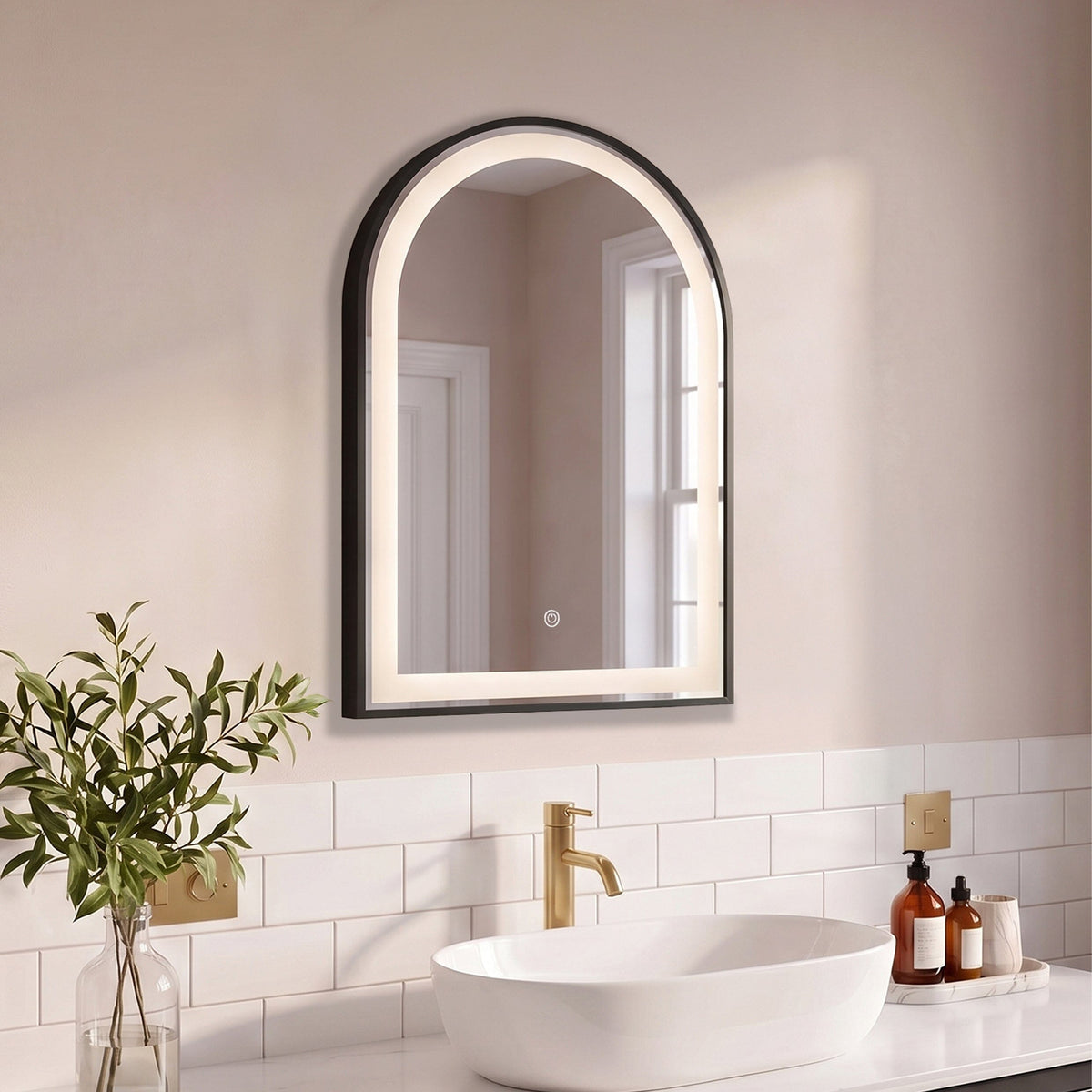 Ingham 65x45cm LED Arch Bathroom Mirror - Black - Laura James