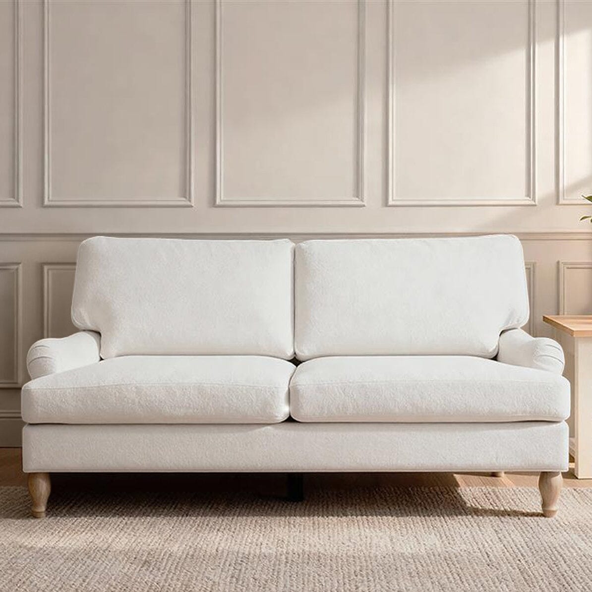 Brea 2 Seater Sofa - Oyster White with Whitewash Oak Legs - Laura James 