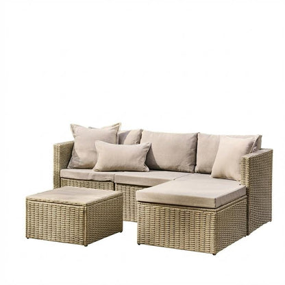 Weston 4 Seater Rattan Garden Corner Sofa Set - Light Grey with Stone Grey Cushions Laura James