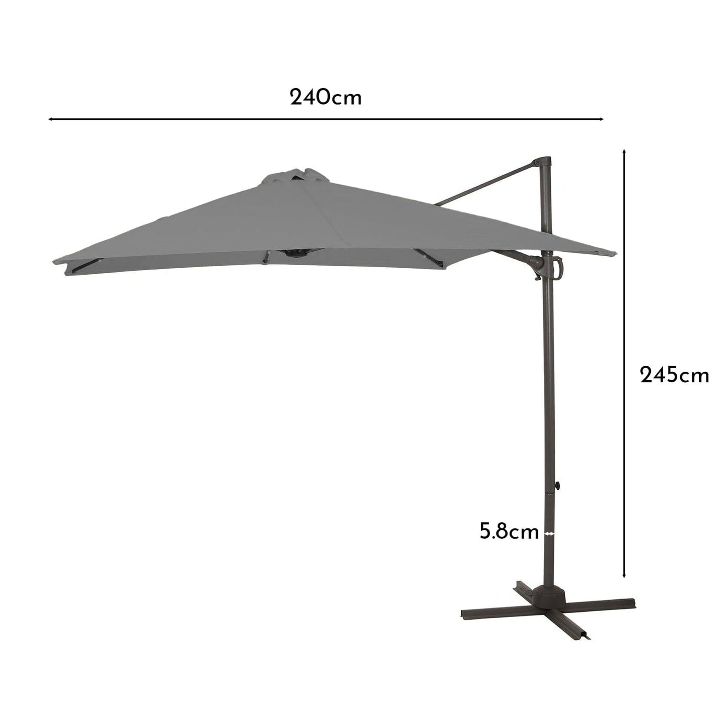 Grey LED Premium Cantilever Parasol - 2.4m Square with Quartered Black Base & Raincover