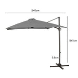 Grey LED Premium Cantilever Parasol - 2.4m Square with Quartered Black Base & Raincover