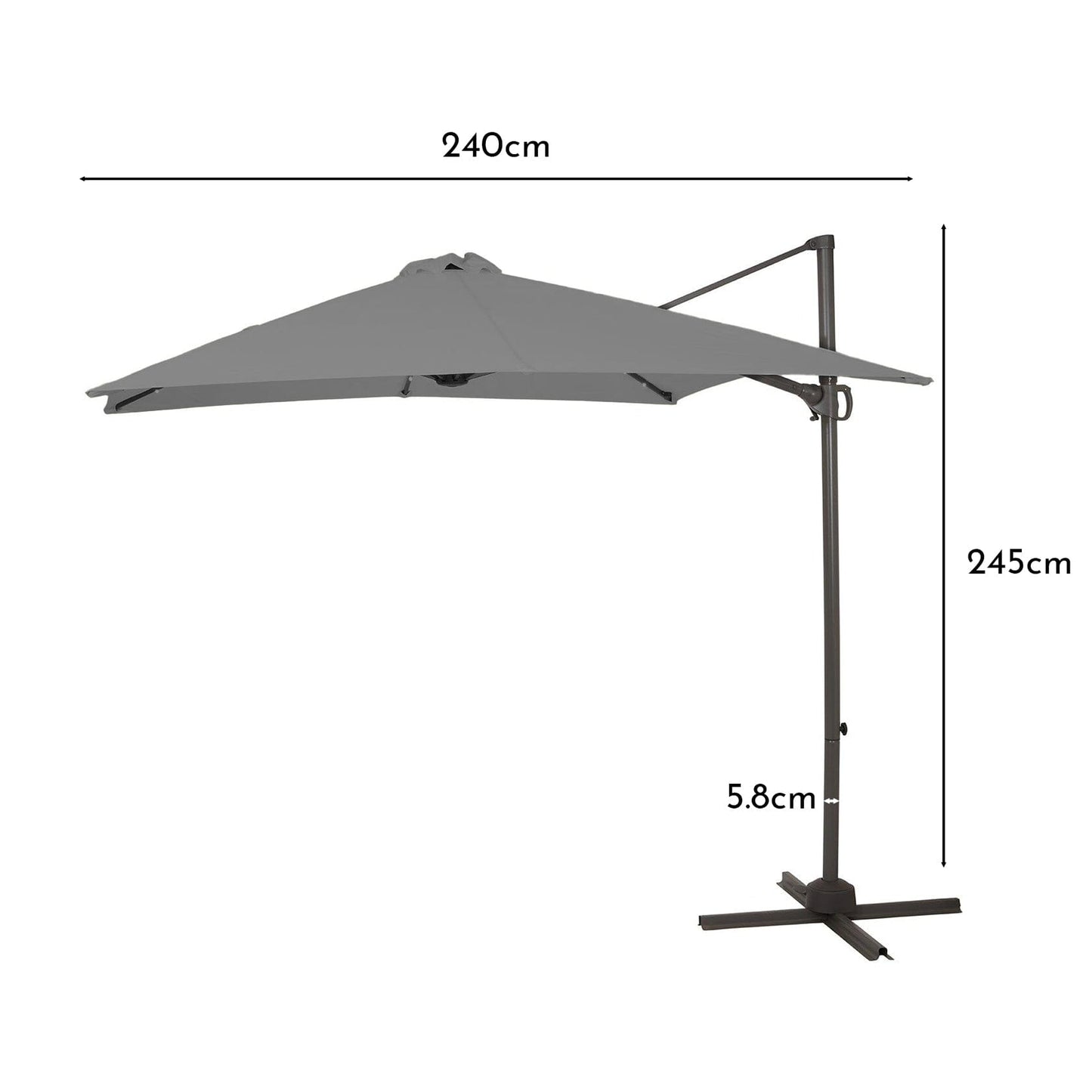 Grey LED Parasol - 2.4m Square with Raincover - Laura James