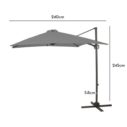 Grey LED Parasol - 2.4m Square with Raincover - Laura James