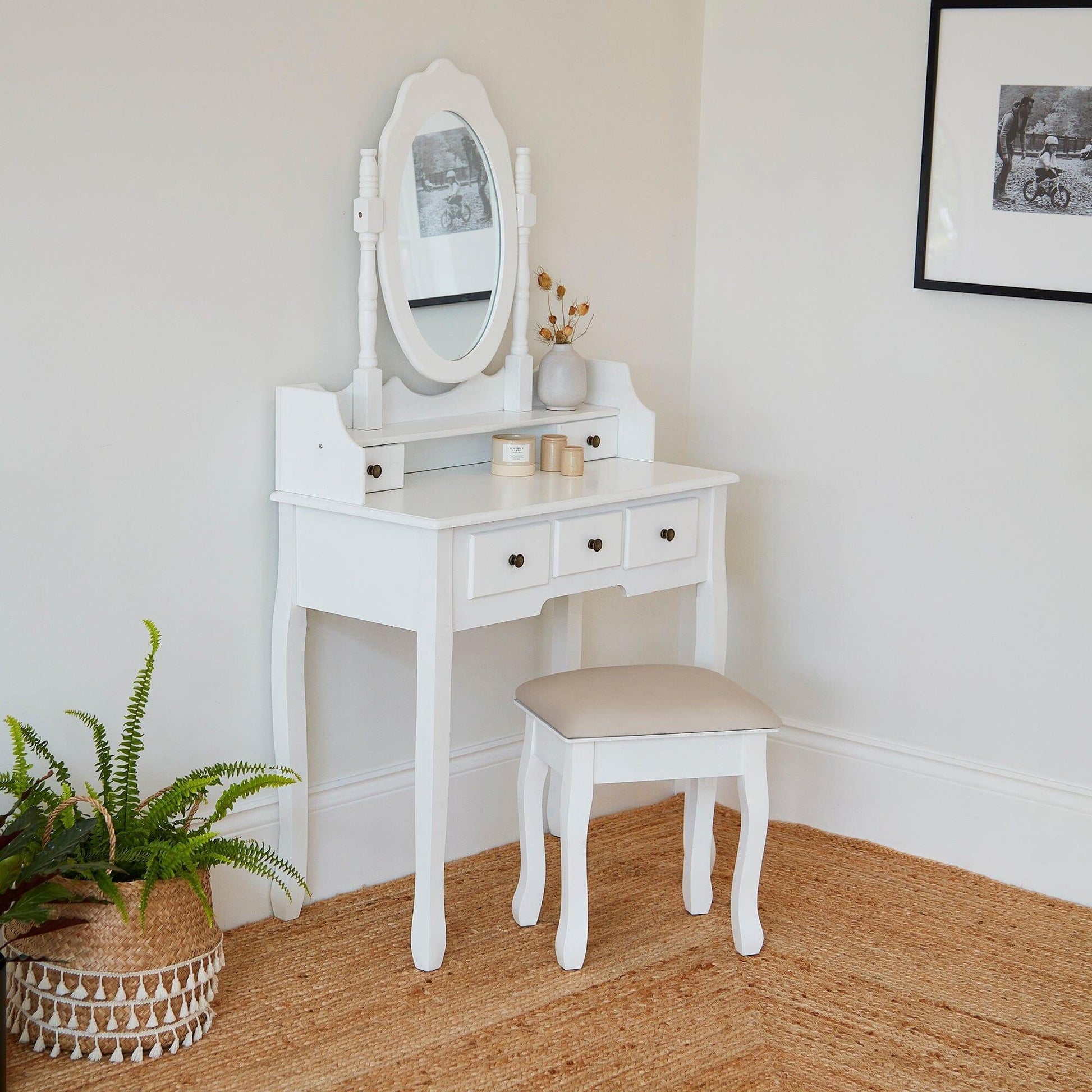 Capri White Dressing Table with Mirror & Stool – Laura James