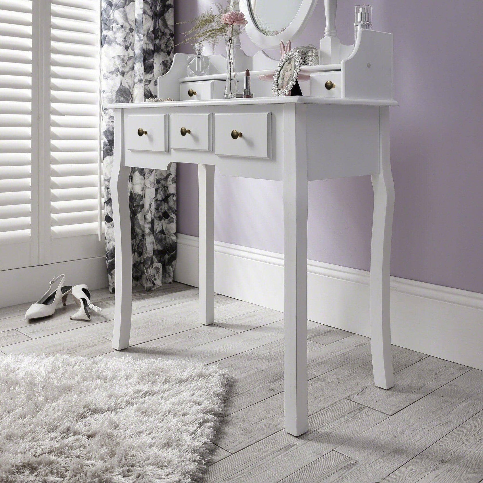 Capri White Dressing Table Stool & Mirror Set Laura James