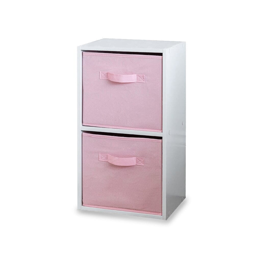Cara 2 Tier Storage Unit Chalk Bookcase Pink Boxes