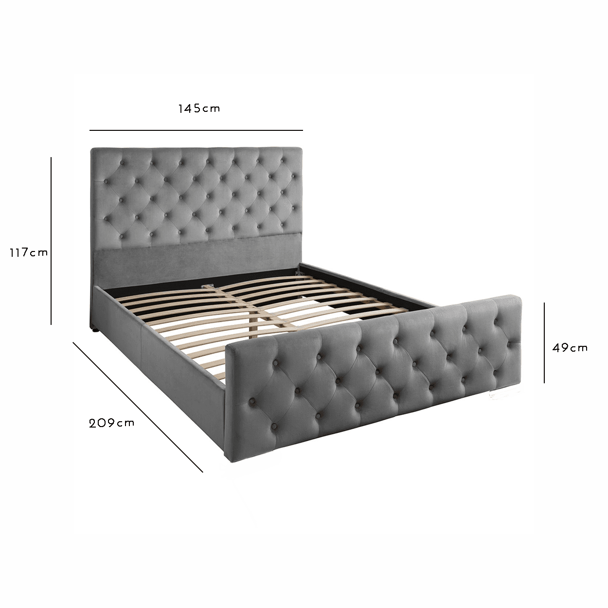 Cavill Grey Fabric Bed Frame Upholstered Double - Laura James