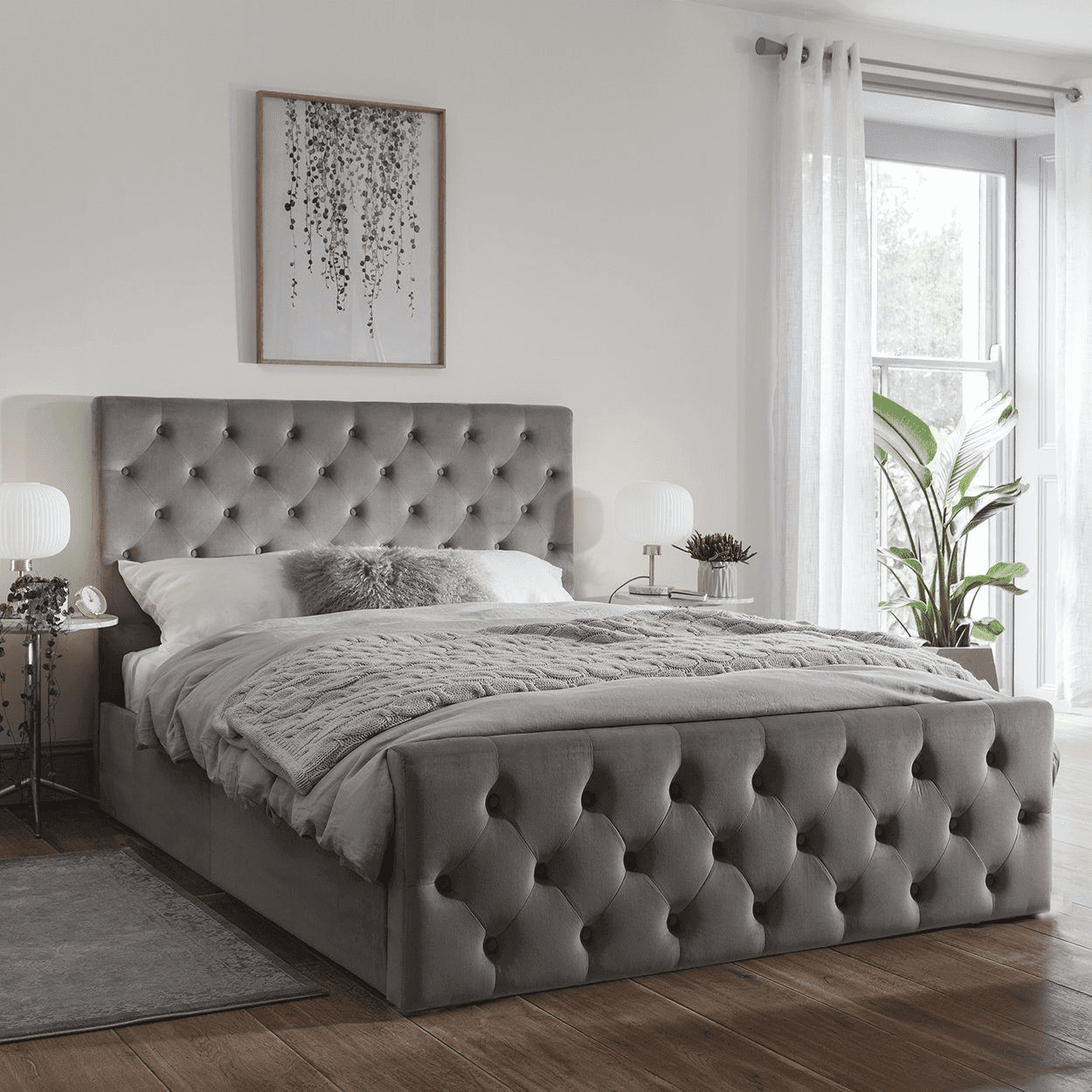 Modern grey upholstered bed hotsell