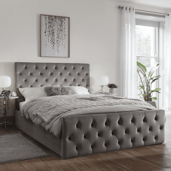Cavill Grey Fabric Bed Frame Upholstered King Size Laura James