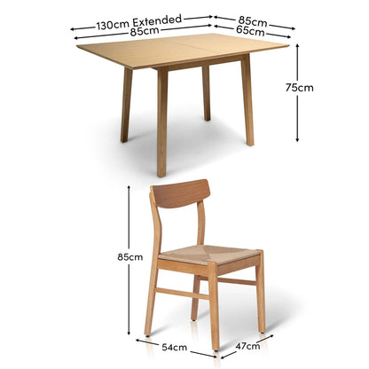 Charlie Pale Oak Extendable Dining Table Set - 4 Seater - Woven Pale Oak Dining Chairs - Laura James