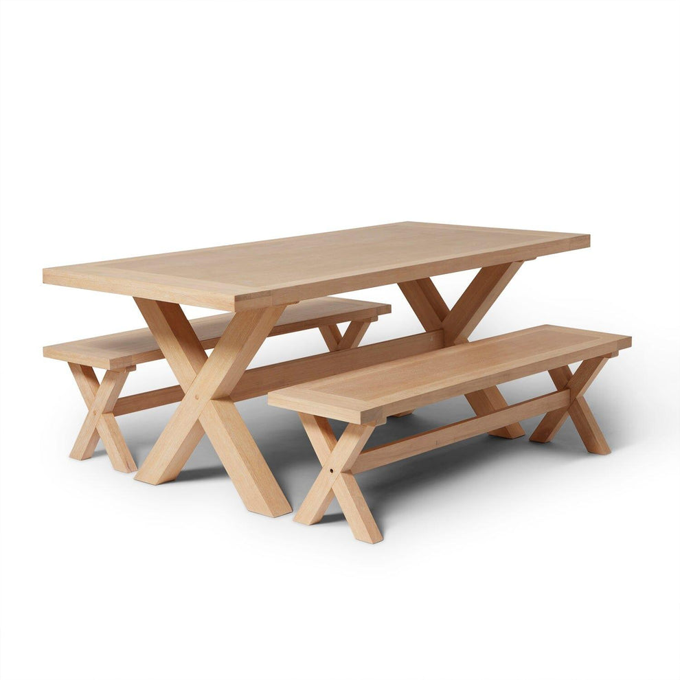 Charlotte 190cm Dining Table with 2 150cm Dining Benches - Whitewash O ...