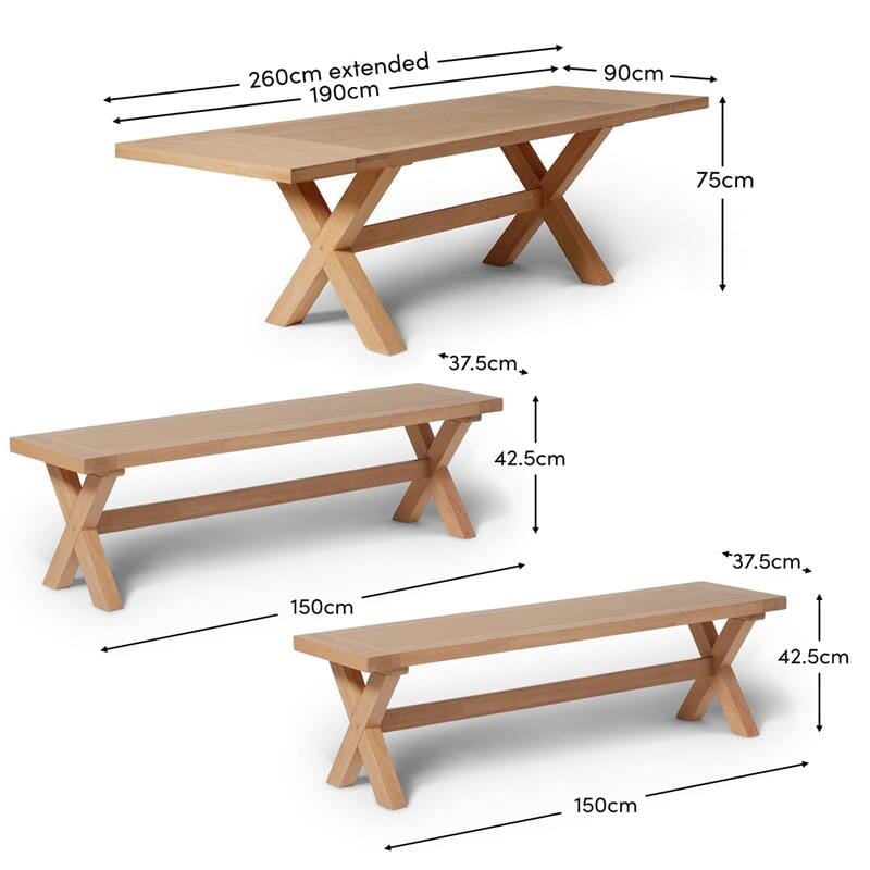 Charlotte Pale Oak Extending Dining Table with 2 Pale Oak Extending Dining Benches - Laura James