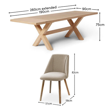 Charlotte Whitewash Extending Dining Table Set - 6 Seater - Freya Sand Dining Chairs - Whitewash Legs