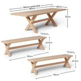 Charlotte Whitewash Oak Extending Dining Table with 2 Whitewash Oak Extending Dining Benches - Laura James