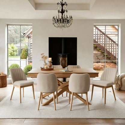 Amelia Whitewash Extending Dining Table Set - 6 Seater - Chloe Boucle Dining Chairs - Whitewash Oak Legs - Laura James 