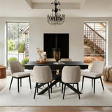 Amelia Black Extending Dining Table Set - 6 Seater - Chloe Boucle Dining Chairs - Black Oak Legs - Laura James