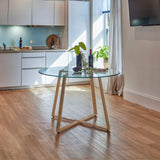 Clara Glass Dining Table Set - 4 Seater - Bella Grey Dining Chairs with Gold Legs - Laura James