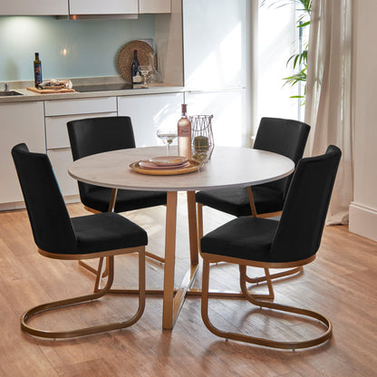 Clara Marble Dining Table Set - 4 Seater - Lola Black Dining Chairs with Gold Legs - Laura James