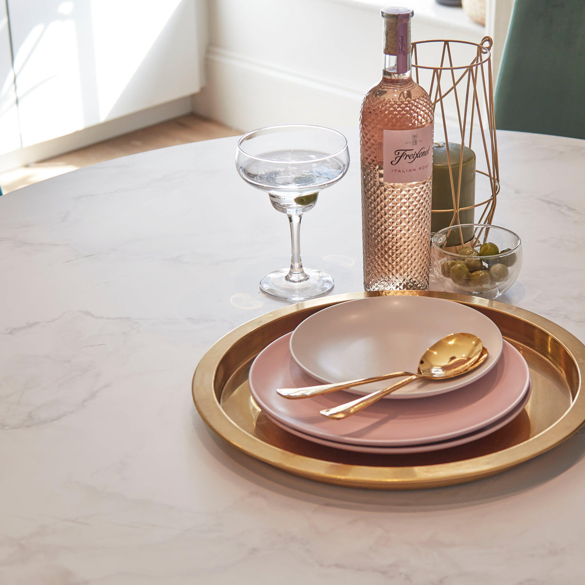 Clara Marble Effect Round Dining Table - Gold Frame – Laura James