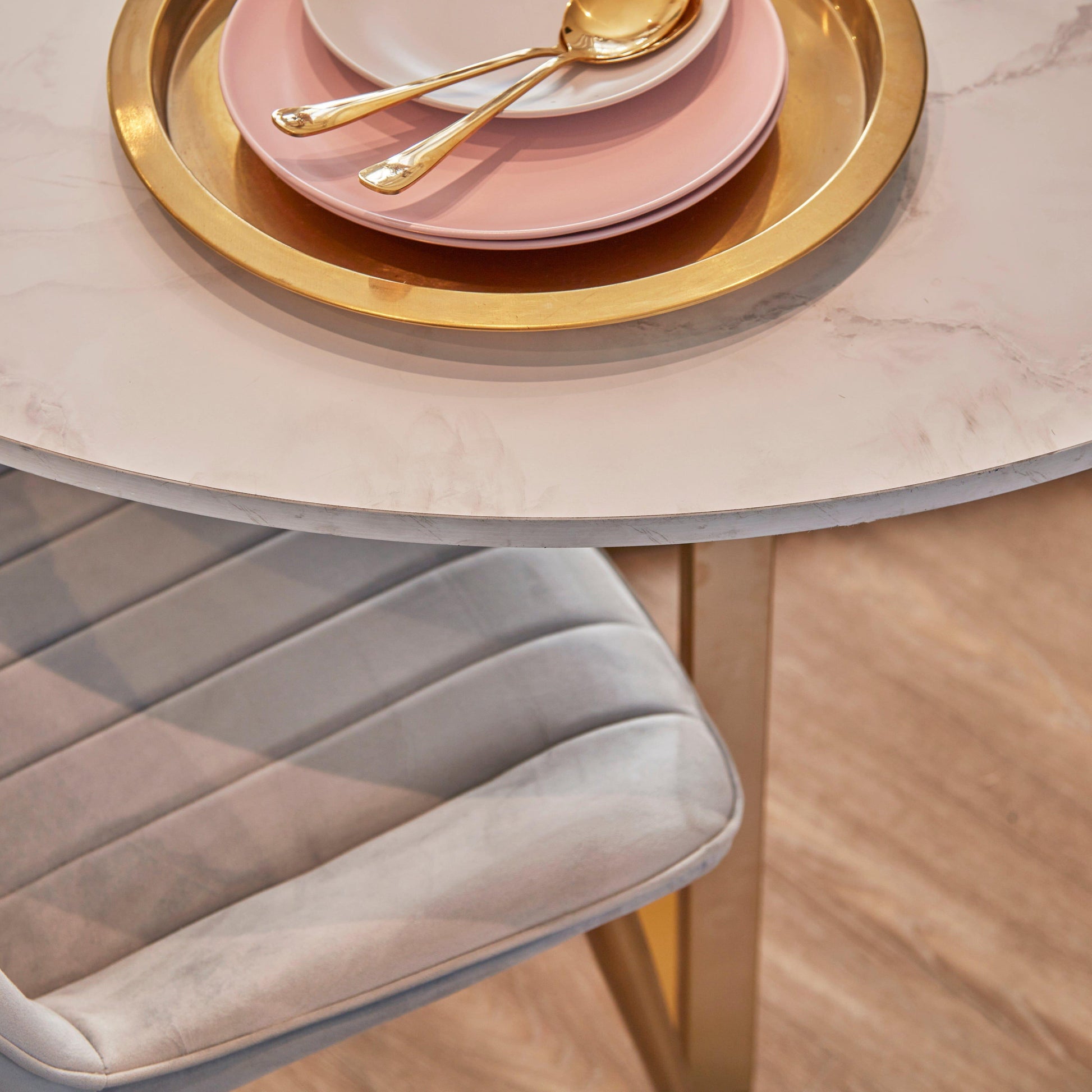 Clara marble effect round dining table - with gold frame - Laura James