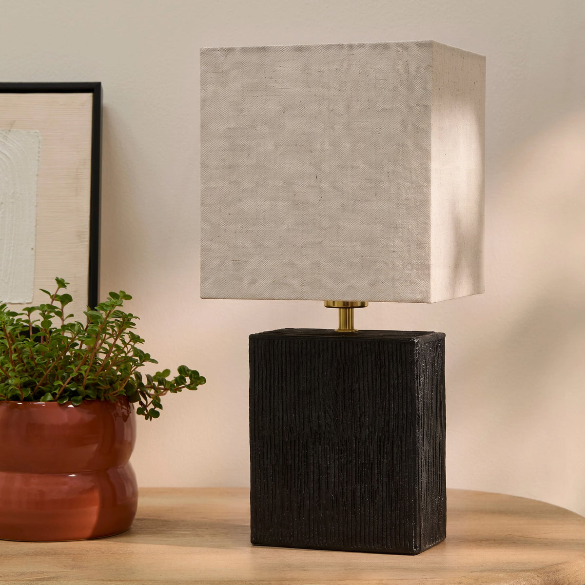 Coates 45cm Table Lamp - Washed Black with Alabaster White Linen Shade - Laura James 