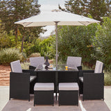 Cube 8 Seater Rattan Outdoor Dining Set with Cream LED Premium Parasol - Mixed Black Weave