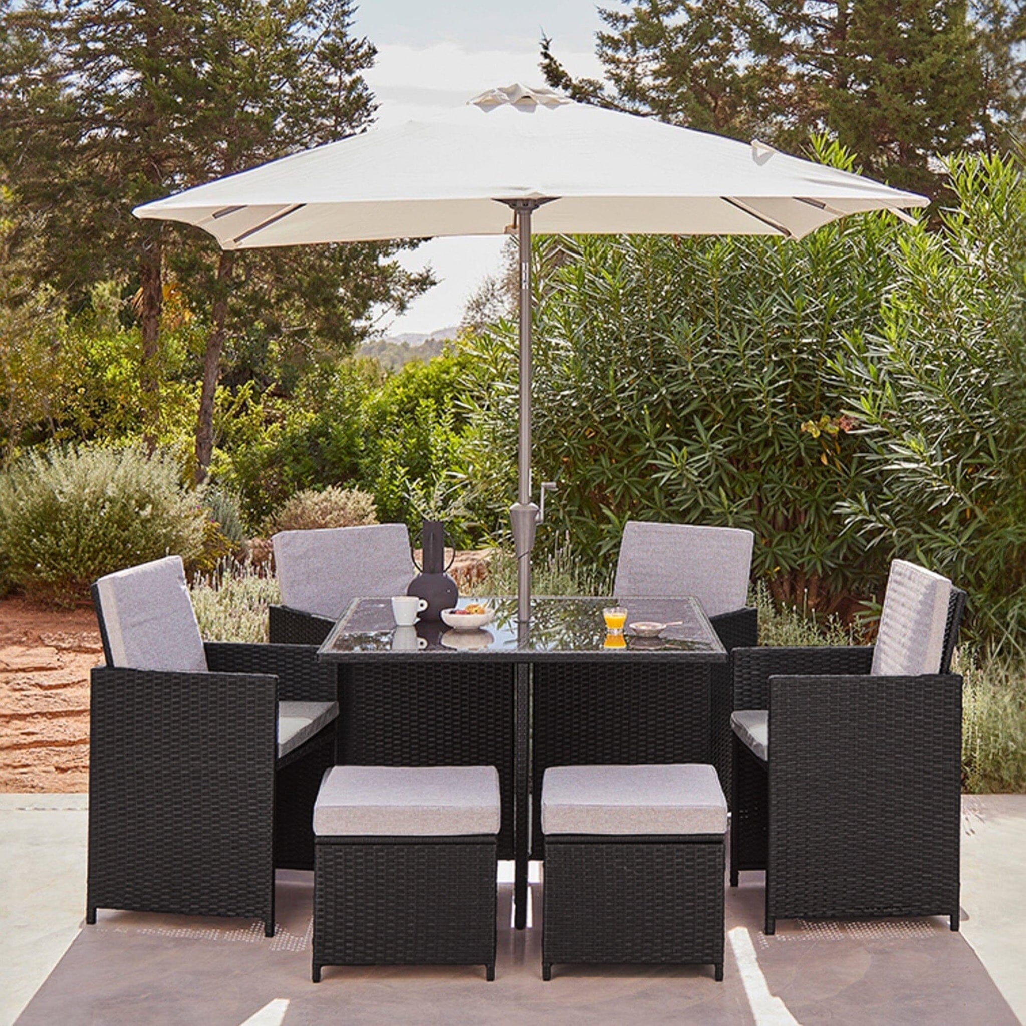 Umbrella Rattan Cube Garden Furniture Piece Umbrella Cube Seater