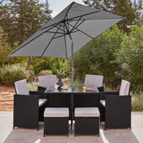 Cube 8 Seater Rattan Outdoor Dining Set with Grey Parasol - Black Weave