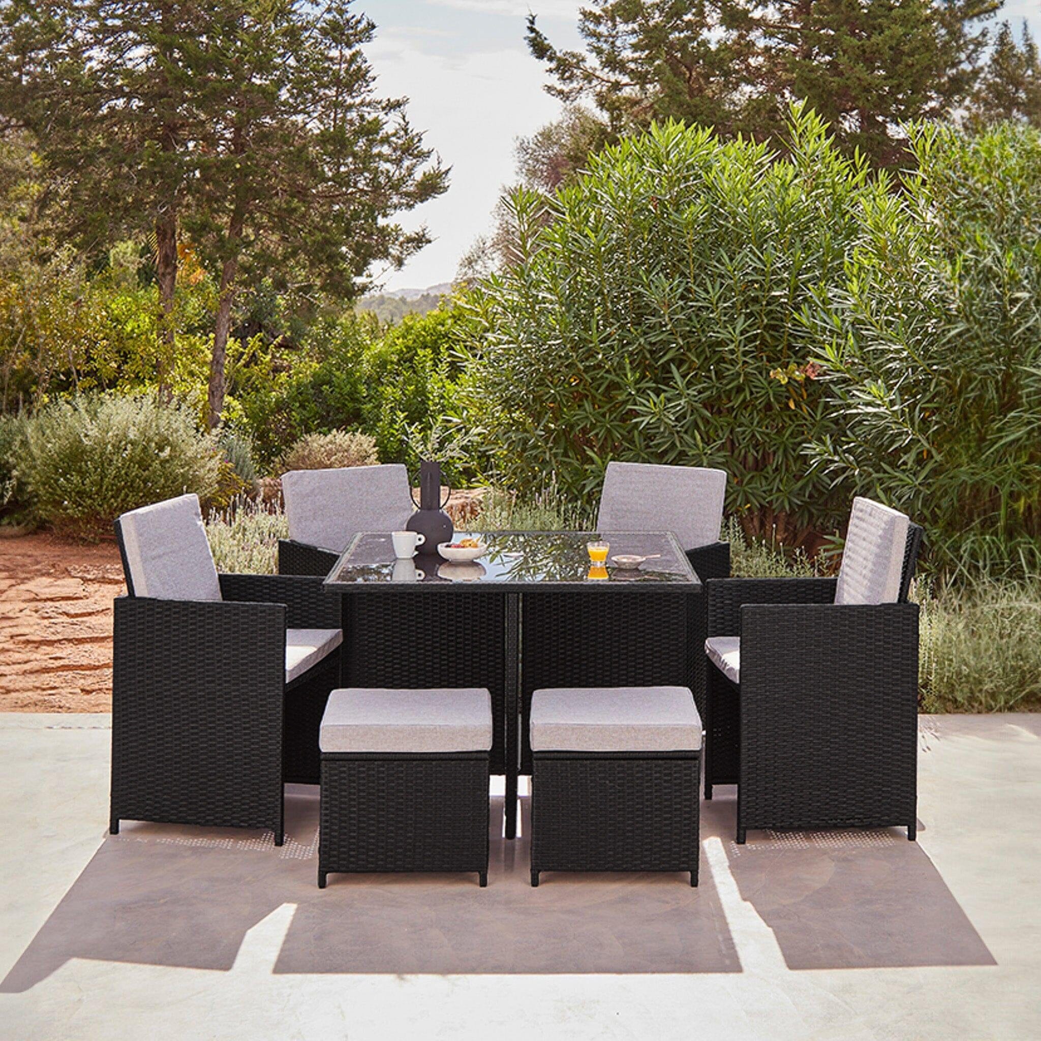 8 Seater Rattan Cube Outdoor Dining Set Black Weave Laura James